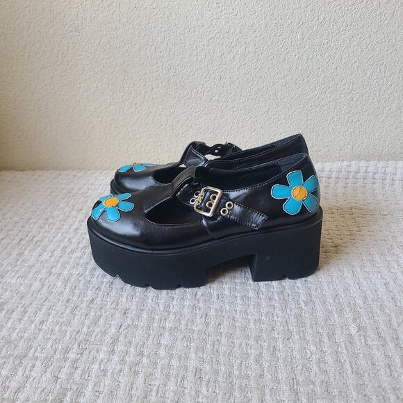 Megan Shoes - Megan Flower Print Platform Block Heel Mary Jane Shoes Women's Size 9.5